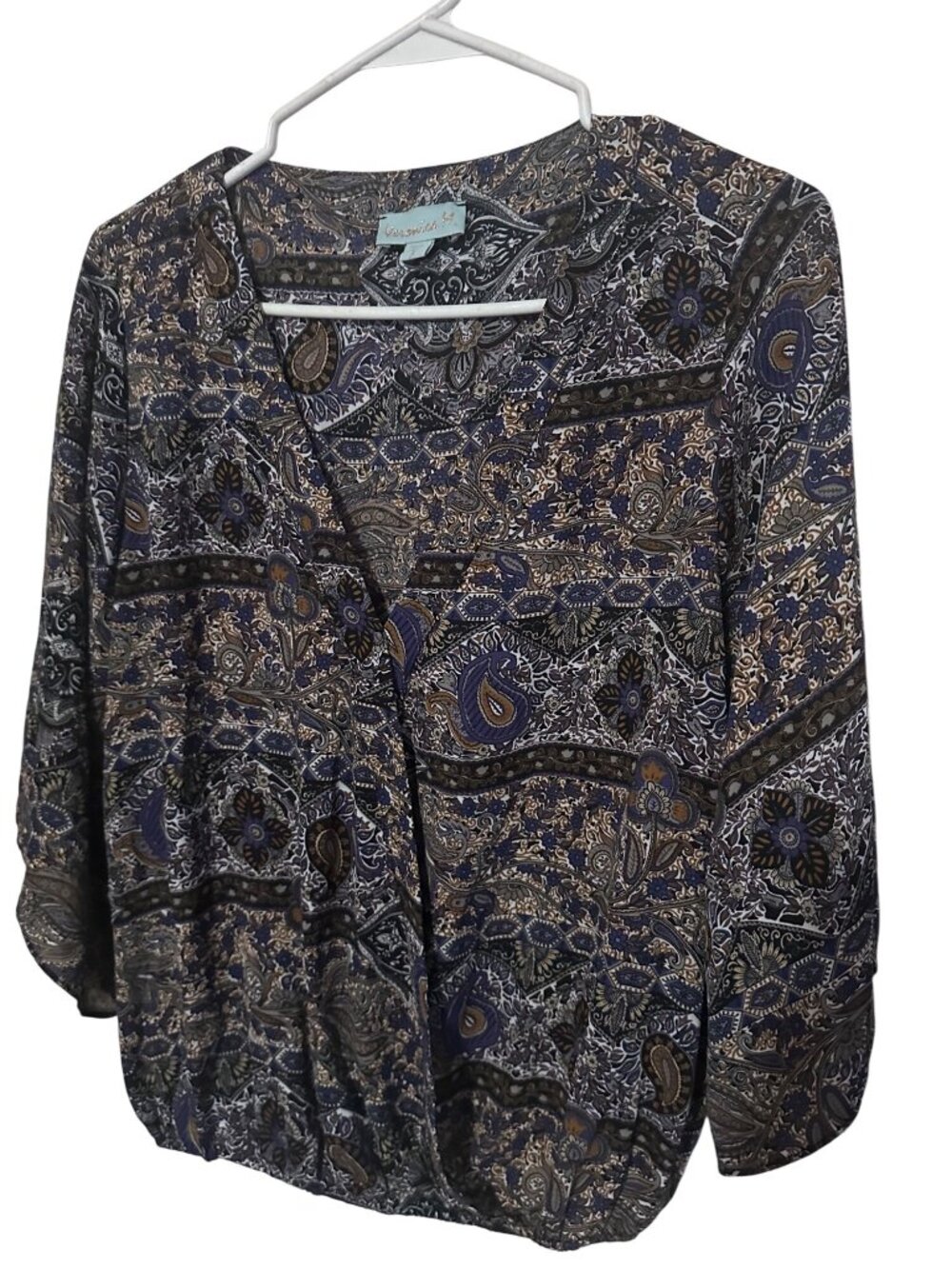 Veronica  blue and brown paisley print blouse size S